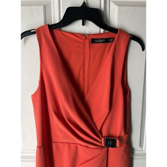 Lauren Ralph Lauren Sleeveless Crepe Cocktail Dress Hyannis Port Orange Size 4 - Picture 3 of 10